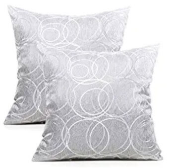 Silver Fabric Throw Pillows with Light Silver Circle Accents (set of 2)