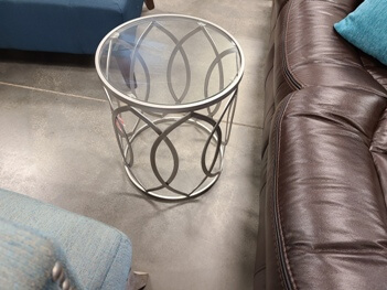 Silver Metal Round End Table with Glass Top