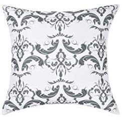 White Throw Pillows with Silver Fleur De Lis Pattern (set of 2)