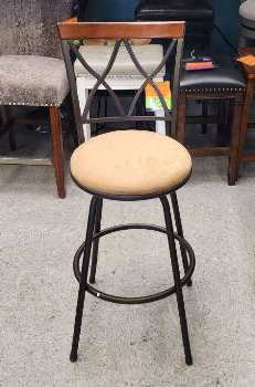 Black & Hardwood Double X-Back 30-Inch Metal Swivel Barstool with Beige Microsuede Seat