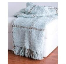 Rizzy Light Aqua Throw Blanket with Taupe Line Accents