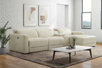 Jason Furniture Tampa Ivory Leather Power Reclining 4-Piece Sectional with Right-Hand Chaise (blemish)