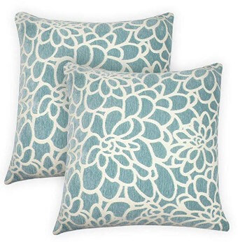 Plush Light Teal Floral Throw Pillows (set of 2)