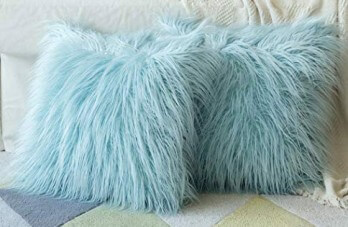 Teal Faux Fur Throw Pillows (set of 2)