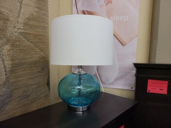 Coaster Teal Glass Table Lamp with Round White Shade
