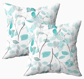 Teal Leaves Throw Pillows (set of 2)