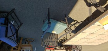 Outdoor Metal Chair with Grid Back & Dark Teal Cushion