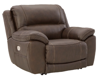 Ashley Dunkirk Chocolate Leather Oversized Power Recliner with Power Headrest & USB