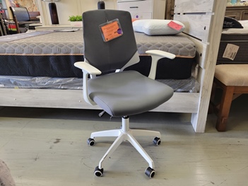 White Desk Chair with Grey Fabric Upholstery