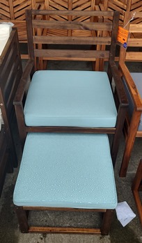 Stanley Ranger Payson Acacia Brown Wood Outdoor Chair & Pull Out Ottoman with Teal Cushions