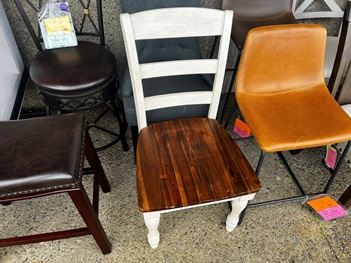 Distressed White Side Chair with Maple Finish Seat