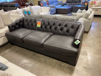 Hopkins Chocolate Leather Sofa with Tufted Accents & Wrap-Around Back